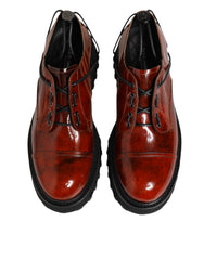 Brown Red Leather Lace Up Derby Dress Shoes