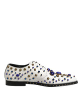White Leather Crystals Embellished Dress Shoes