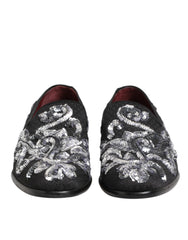 Black Silver Sequined Loafers Men Dress Shoes