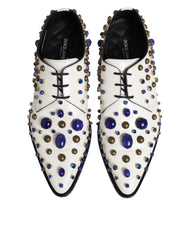 White Leather Crystals Embellished Dress Shoes