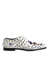 White Leather Crystals Embellished Dress Shoes