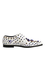 White Leather Crystals Embellished Dress Shoes