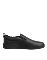 Black Leather Low Top Slip On Sneakers Shoes