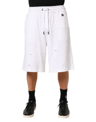 White Cotton Ripped Bermuda Sweatpants Shorts