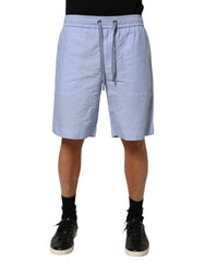 Light Blue Linen Mid Waist Men Bermuda Shorts