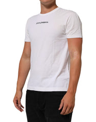White Logo Print Cotton Crew Neck Men T-Shirt