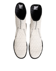 White Lambskin Leather Mid Calf Boots Shoes