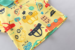 ملابس كاجوال صيفية صيفية كاجوال للبنين والبنات بنقشة سيارة من قطعتين أطفال