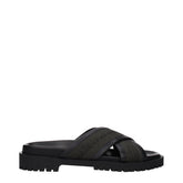 Green Fabric Flat Sandals