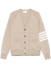 Shetland Wool 4-Bar Relaxed Fit V Neck Cardigan