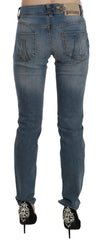 Blue Washed Mid Waist Skinny Casual Denim Pants