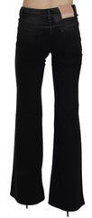Black Washed High Waist Flared Denim Casual Pants Jeans