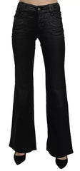 Black Washed High Waist Flared Denim Casual Pants Jeans