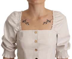 White Square Neck Button Down Crop Blouse