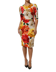 Multicolor Floral Print Viscose Sheath Dress
