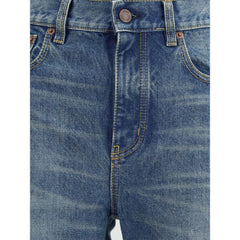 Blue Cotton Straight-Leg Jeans