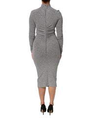 Gray Nylon Bodycon Sheath Long Sleeves Dress