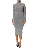 Gray Nylon Bodycon Sheath Long Sleeves Dress