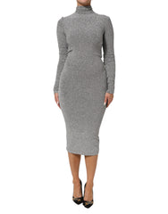 Gray Nylon Bodycon Sheath Long Sleeves Dress