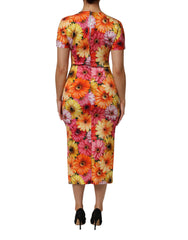 Multicolor Floral Print SilkSheath Midi Dress