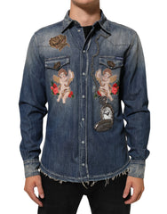 Blue Angel Patch Denim Buttoned Down Men Shirt