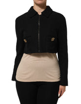 Black Cotton Full Zip Cropped Coat Jacket