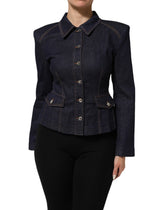 Dark Blue Cotton Collared Denim Coat Jacket