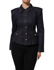 Dark Blue Cotton Collared Denim Coat Jacket