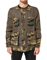 Brown Camouflage Linen Button Down Jacket