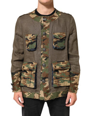 Brown Camouflage Linen Button Down Jacket
