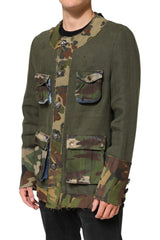 Brown Camouflage Linen Button Down Jacket
