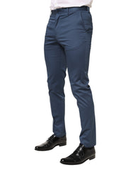 Blue Cotton Mid Waist Dress Men Trouser Pants