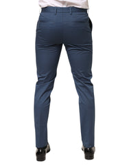 Blue Cotton Mid Waist Dress Men Trouser Pants