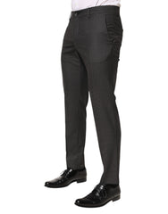 Black Polyester Mid Waist Dress Trouser Pants
