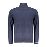Blue Cotton Men Sweater Turtleneck