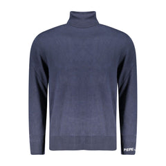 Blue Cotton Men Sweater Turtleneck