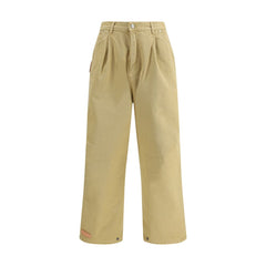 Beige Cotton Casual Pants