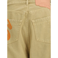 Beige Cotton Casual Pants