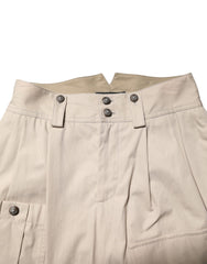 Beige Cotton Tapered Cargo Men Trouser Pants