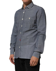 Blue Denim Regular Fit Collared Long Sleeve Casual Shirt