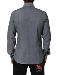 Blue Denim Regular Fit Collared Long Sleeve Casual Shirt