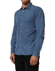 Blue Denim Slim Fit Collared Long Sleeve Casual Shirt