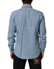Blue Denim Regular Fit Collared Long Sleeve Men Shirt