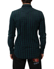 Green Checkered Cotton Button Down Long Sleeves Shirt