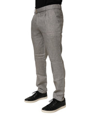 Gray Mid Waist Dress Formal Skinny Men Pants