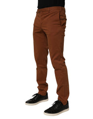 Brown Men Skinny Chino Mid Waist Trouser Pants