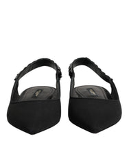 Black Crystal Charmeuse Slingback Shoes