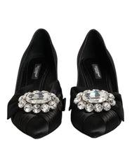 Black Satin Bow Crystal Embellishment Pumps Shoes