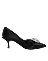 Black Satin Bow Crystal Embellishment Pumps Shoes