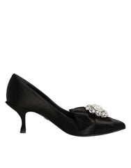 Black Satin Bow Crystal Embellishment Pumps Shoes